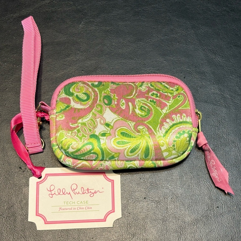 Lilly Pulitzer Tech Case Wristlet Chin Chin Print Elephant Zipper Logo New NWT
